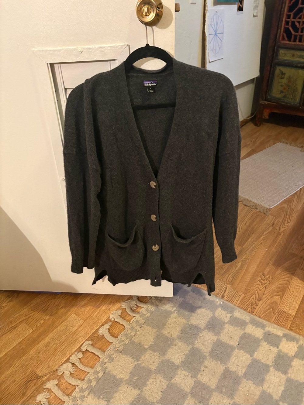 Patagonia Vintage Wool Cardigan Sweater Gray Open Front Button M